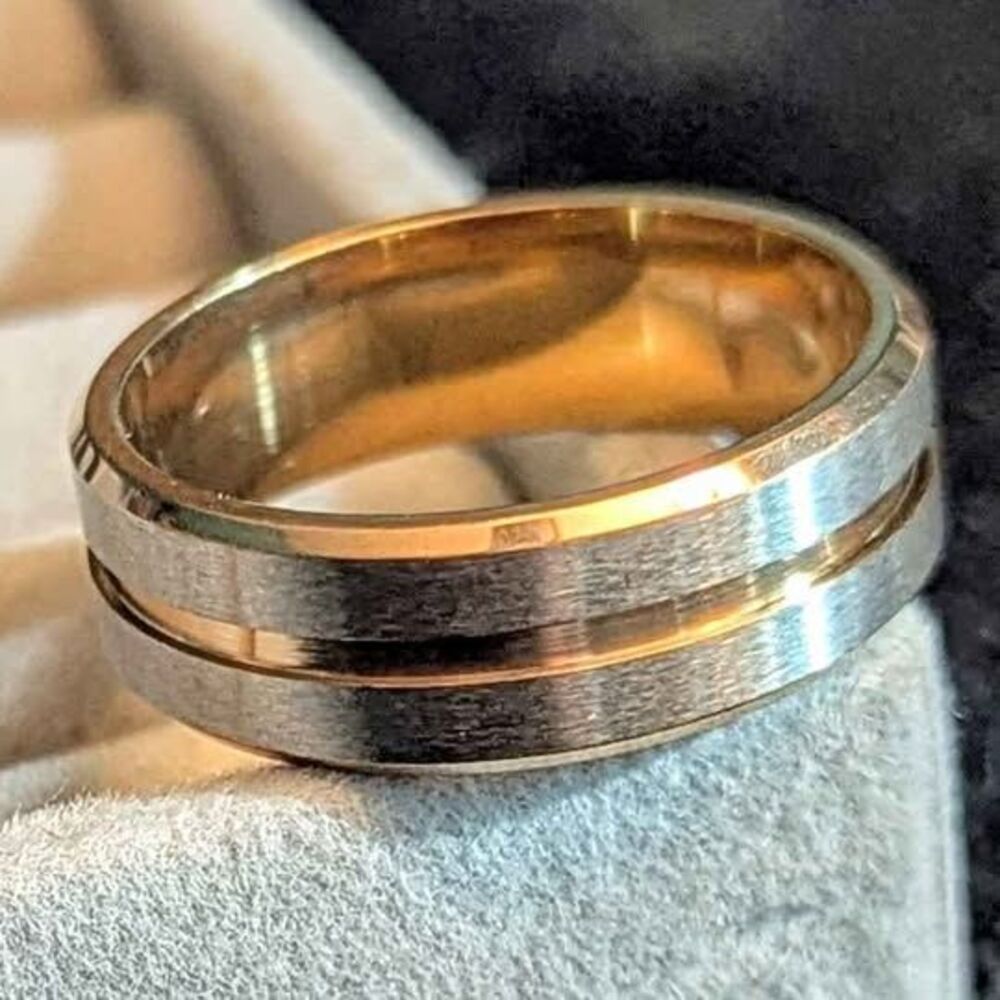 Two Tone Rose Gold & Satin Silver Finish Men's Wedding Band Size 9 & 12.5